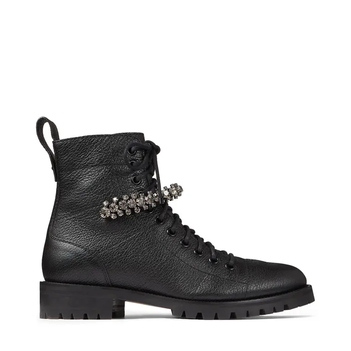 Cruz Flat Black Grainy Leather Combat Boots With Crystal Detail Black Women JIMMY CHOO Boots Cruz Flat Black Grainy Leather Combat Boots With Crystal Detail Black Women JIMMY CHOO Boots