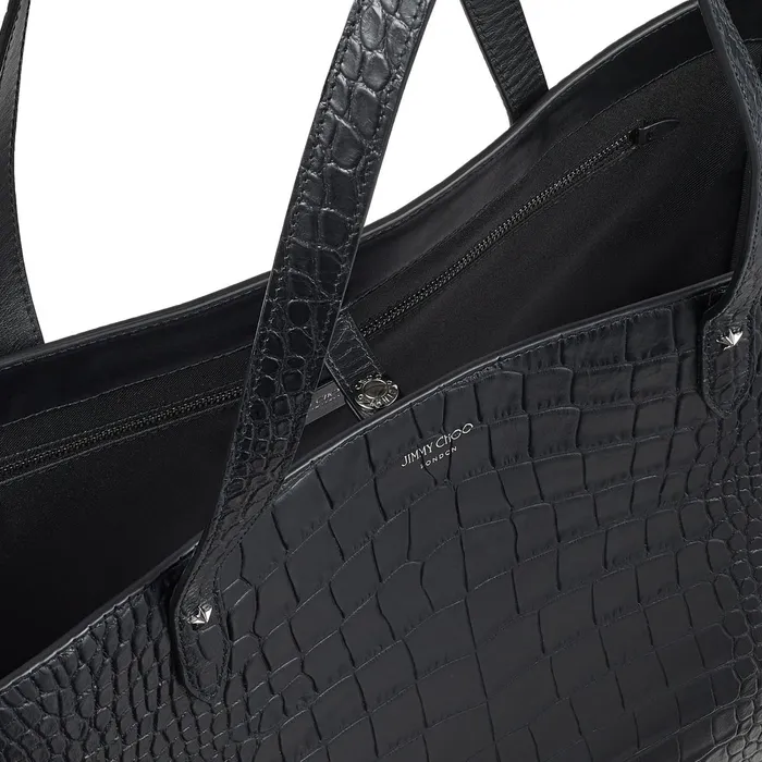 Deelan Black CrocEmbossed Leather Tote Bag Black Men JIMMY CHOO Bags
