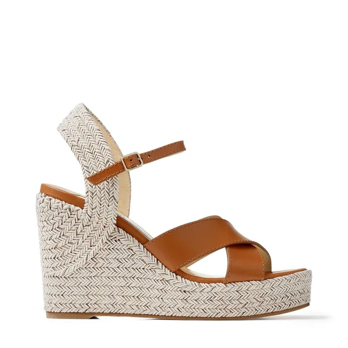 Dellena 100 Cuoio Nappa Leather Wedge Sandals With Metallic Rope Thread Cuoiocuoio Mix Women JIMMY CHOO Wedges Dellena 100 Cuoio Nappa Leather Wedge Sandals With Metallic Rope Thread Cuoiocuoio Mix Women JIMMY CHOO Wedges