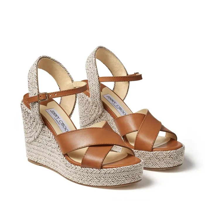 Dellena 100 Cuoio Nappa Leather Wedge Sandals With Metallic Rope Thread Cuoiocuoio Mix Women JIMMY CHOO Wedges