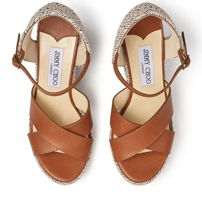 Dellena 100 Cuoio Nappa Leather Wedge Sandals With Metallic Rope Thread Cuoiocuoio Mix Women JIMMY CHOO Wedges