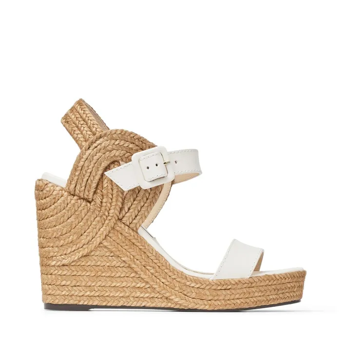 Delphi 100 Latte Vachetta Leather Wedge Sandals With Braided Rope Latte Women JIMMY CHOO Wedges Delphi 100 Latte Vachetta Leather Wedge Sandals With Braided Rope Latte Women JIMMY CHOO Wedges