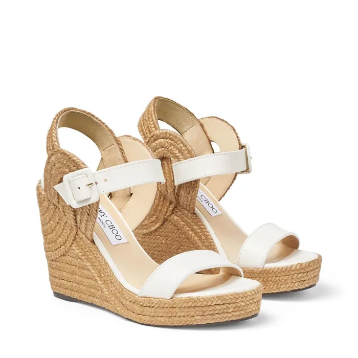 Delphi 100 Latte Vachetta Leather Wedge Sandals With Braided Rope Latte Women JIMMY CHOO Wedges