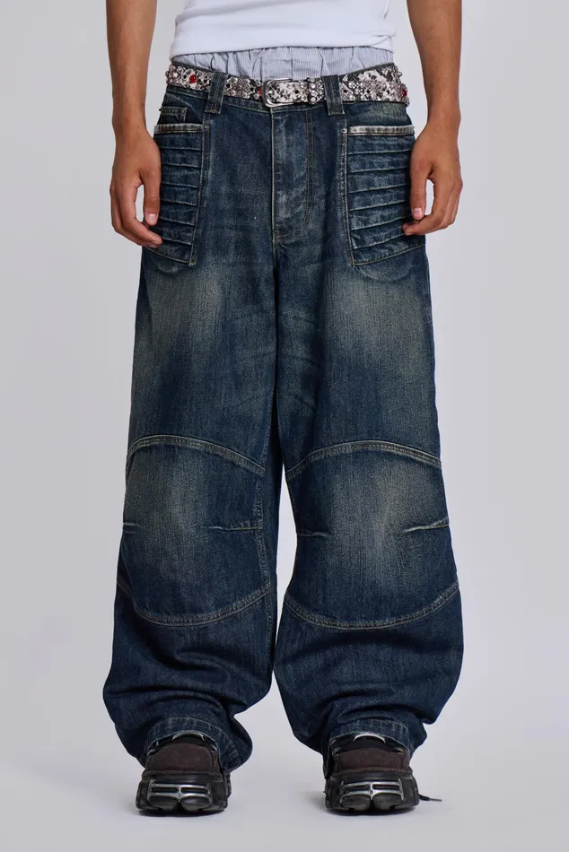 Denim Men Jaded London Mid Blue Biker Colossus Jeans