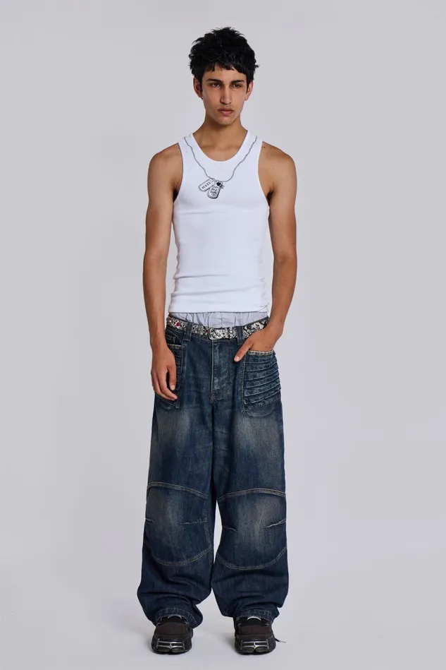 Denim Men Jaded London Mid Blue Biker Colossus Jeans