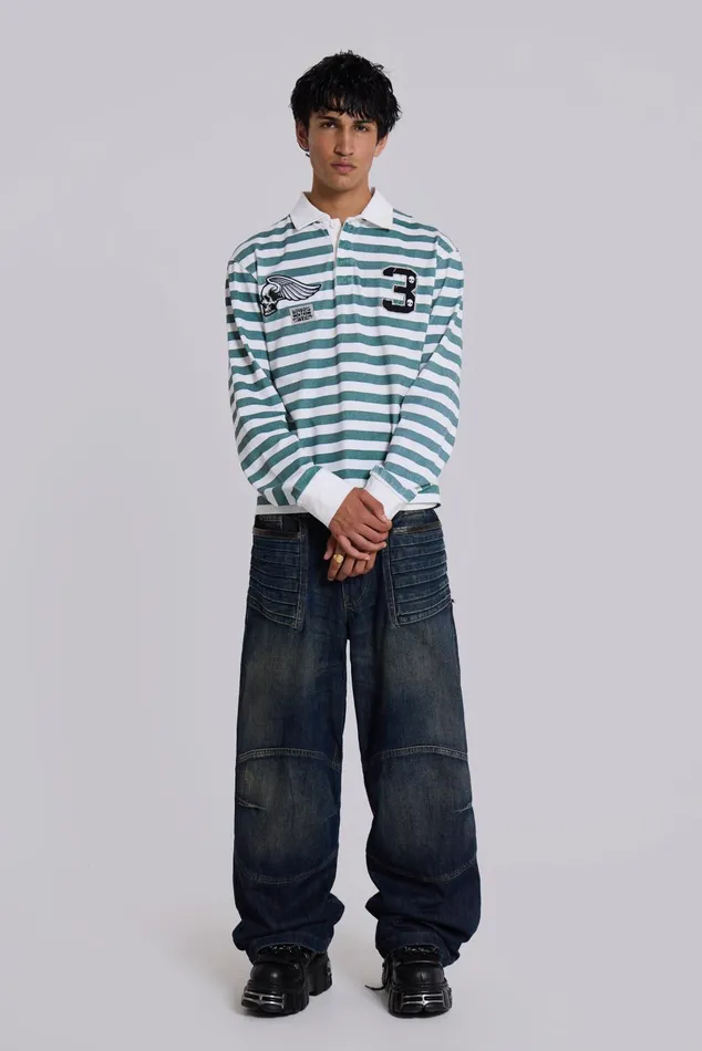 Denim Men Jaded London Mid Blue Biker Colossus Jeans