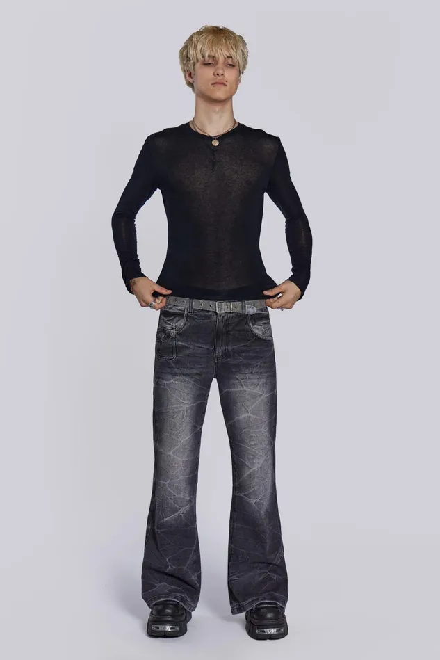 Denim Men Jaded London Shop Black Crease Blaze Jeans