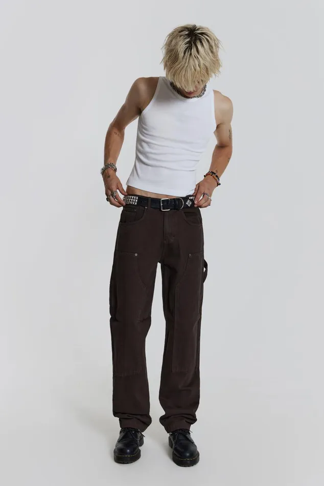 Denim Men Jaded London Shop Brown Carpenter Jeans In Skate Fit