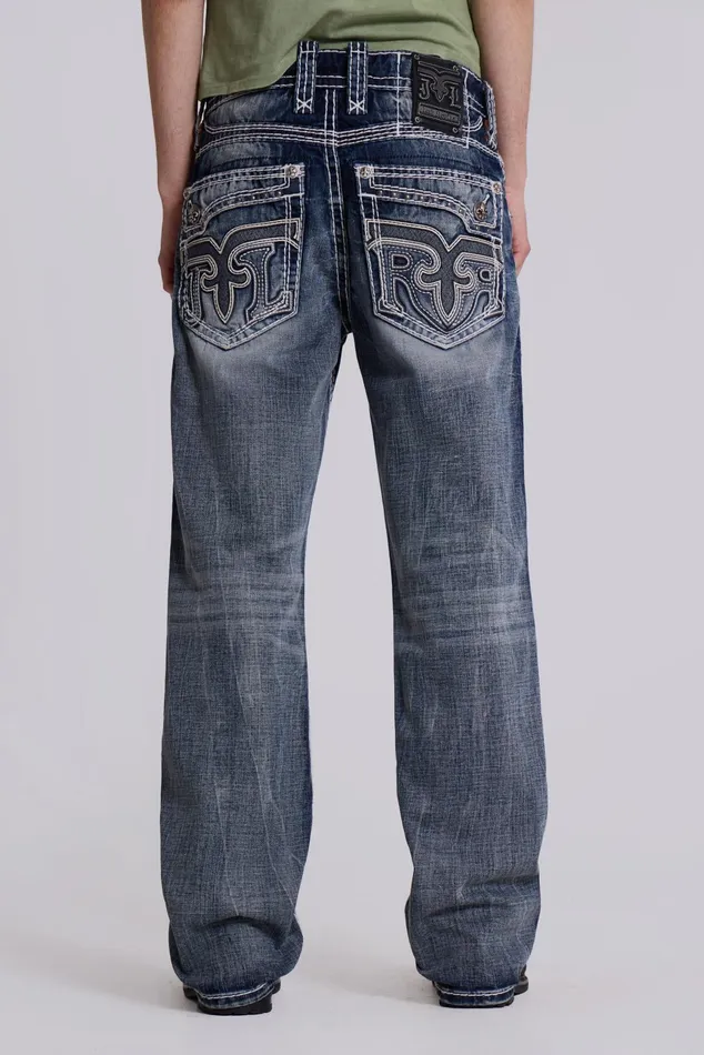 Denim Men Jaded London Shop Rock Revival Mid Blue Gwen Bootcut Jeans