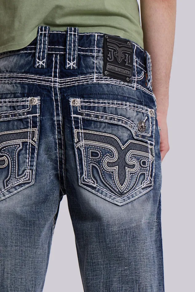 Denim Men Jaded London Shop Rock Revival Mid Blue Gwen Bootcut Jeans