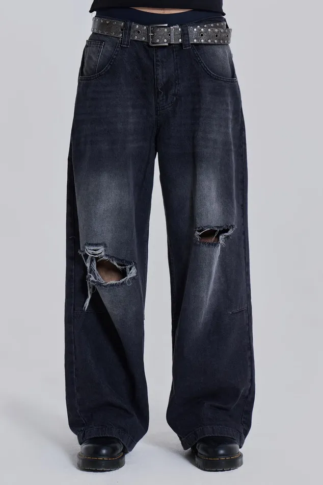 Denim Men Jaded London Shop Washed Black Busted Colossus Baggy Jeans