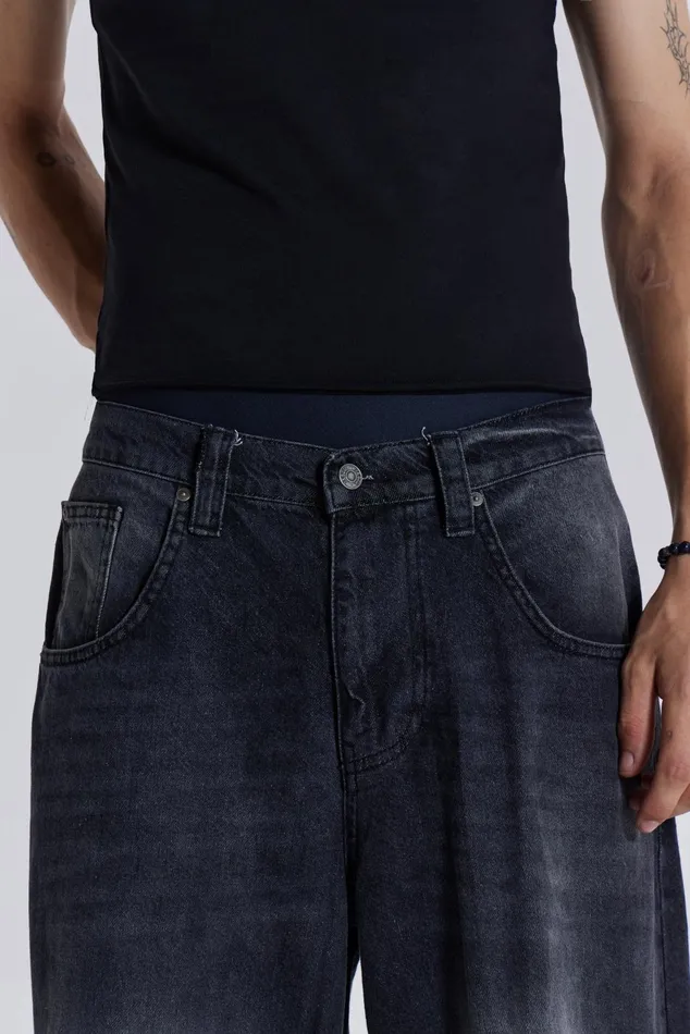 Denim Men Jaded London Shop Washed Black Busted Colossus Baggy Jeans
