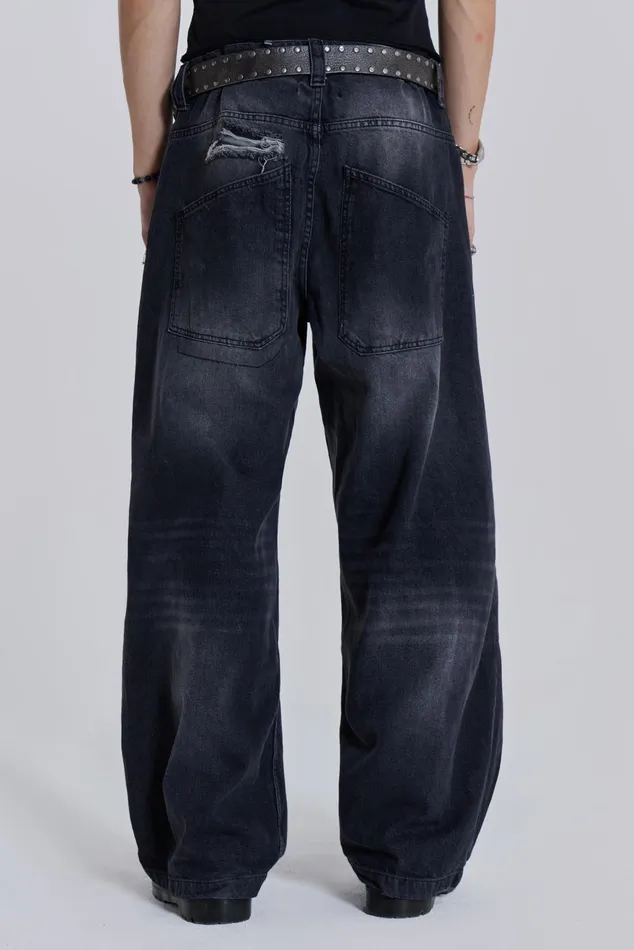 Denim Men Jaded London Shop Washed Black Busted Colossus Baggy Jeans
