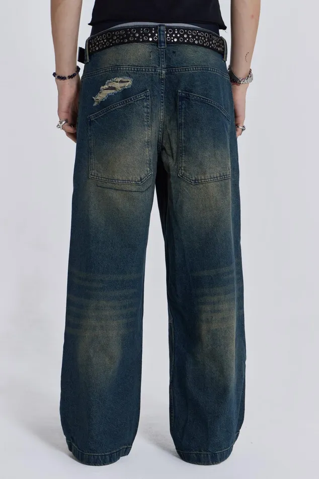 Denim Men Jaded London Shop Washed Blue Busted Colossus Jeans