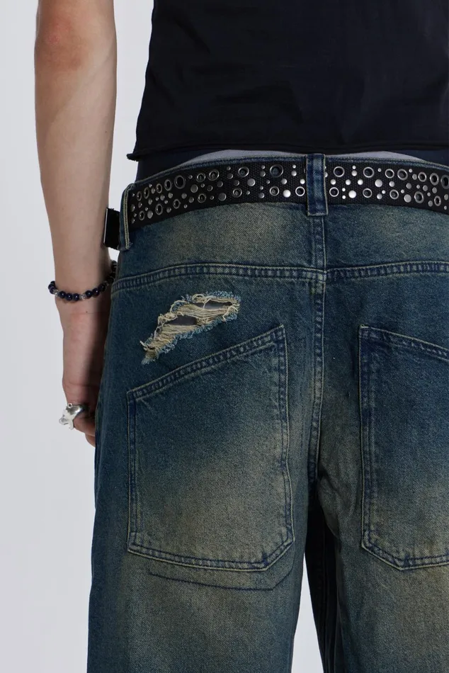 Denim Men Jaded London Shop Washed Blue Busted Colossus Jeans