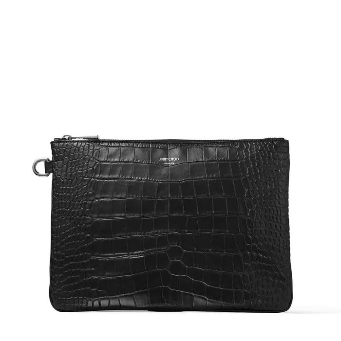 DerekN Black Croc Embossed Leather Clutch Bag Black Men JIMMY CHOO Bags