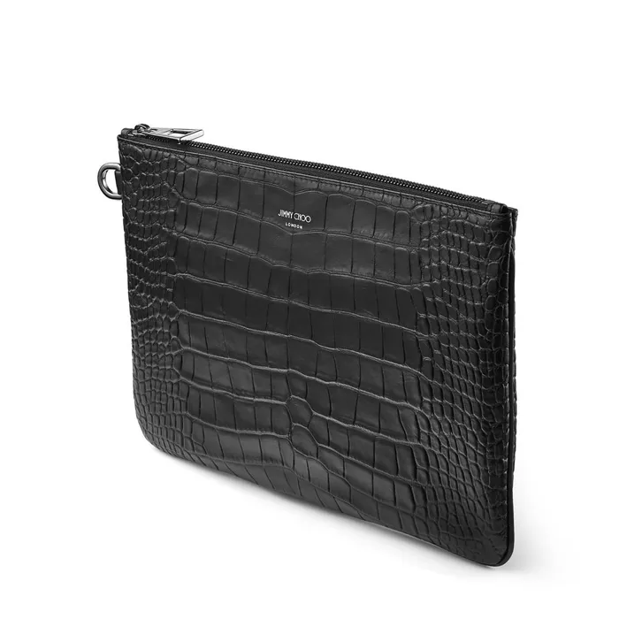 DerekN Black Croc Embossed Leather Clutch Bag Black Men JIMMY CHOO Bags