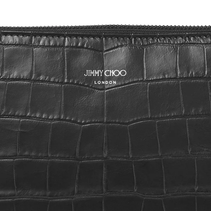 DerekN Black Croc Embossed Leather Clutch Bag Black Men JIMMY CHOO Bags