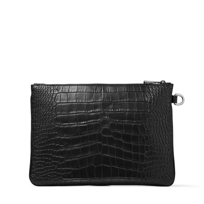 DerekN Black Croc Embossed Leather Clutch Bag Black Men JIMMY CHOO Bags