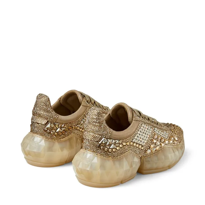 DiamondF Gold Metallic Suede LowTop Trainers With Crystal Embellishment Gold Mix Women JIMMY CHOO Sneakers
