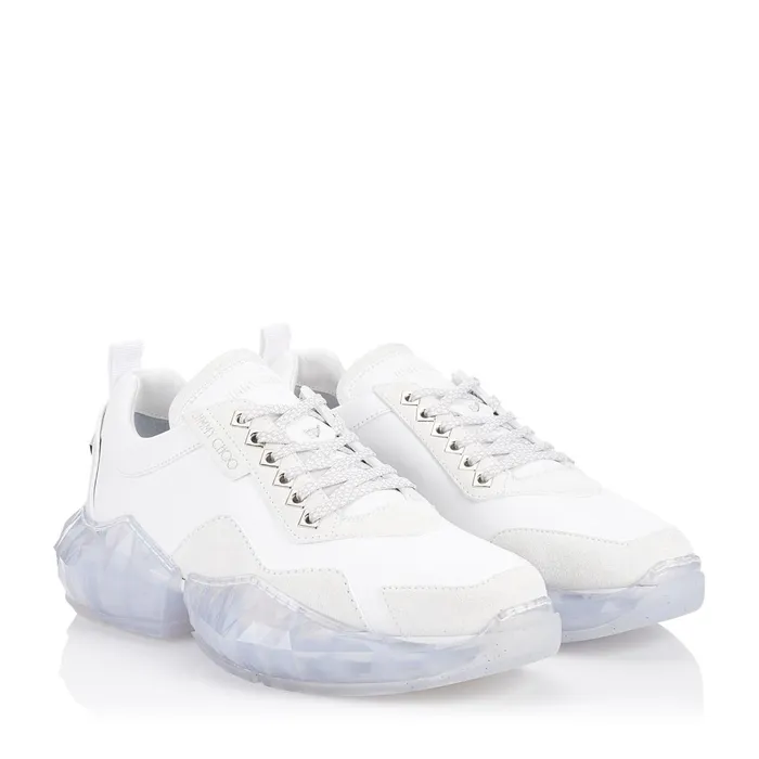 DiamondM White Calf Leather And Suede Trainers With Chunky Platform Whitewhite Men JIMMY CHOO Casual Shoes