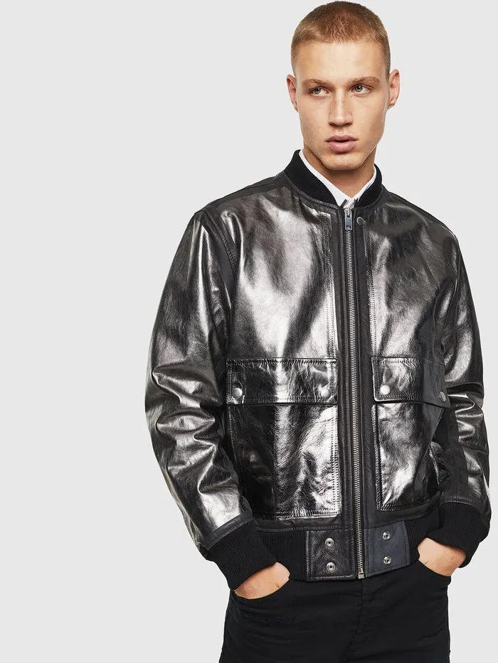 Diesel Leather Jackets Mens LSTEWARDFOIL Black