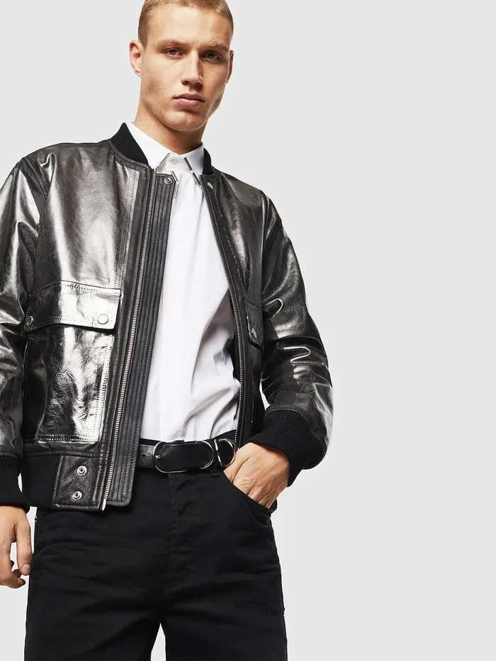 Diesel Leather Jackets Mens LSTEWARDFOIL Black