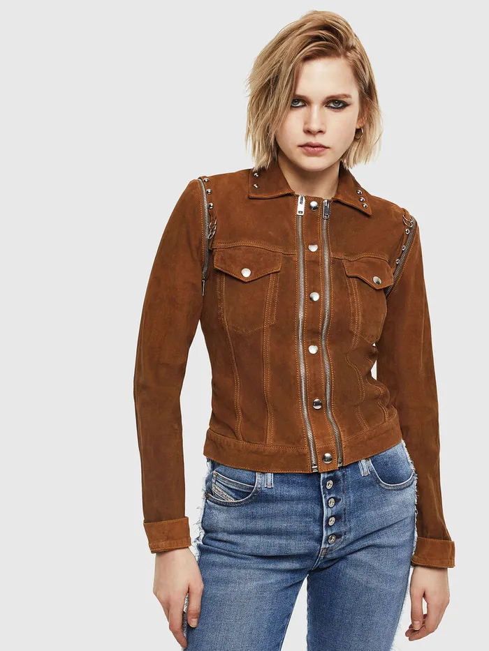 Diesel Leather Jackets Womens LTAHALI Brown
