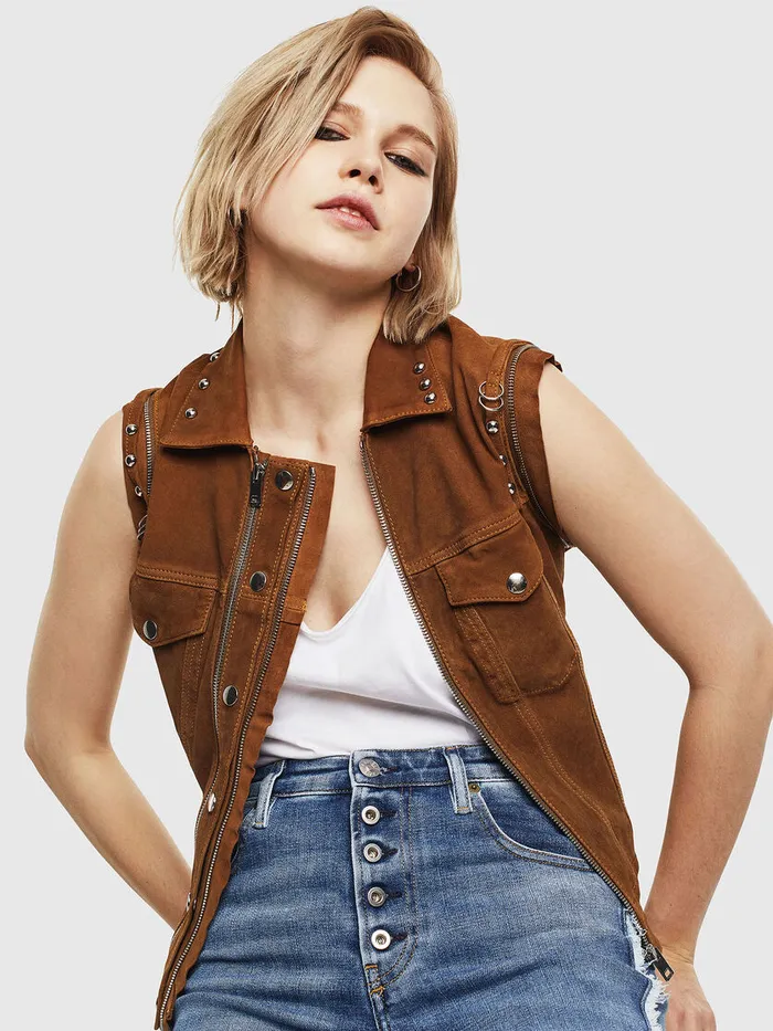 Diesel Leather Jackets Womens LTAHALI Brown