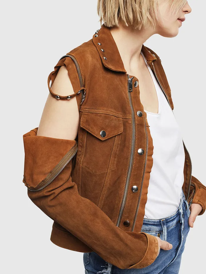Diesel Leather Jackets Womens LTAHALI Brown