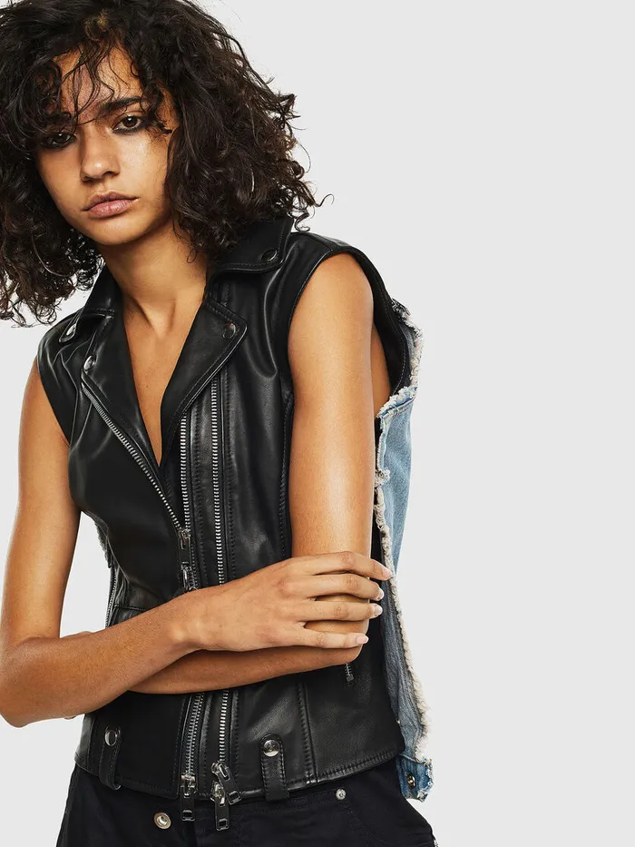 Diesel Leather Jackets Womens LWELLS Black Leather