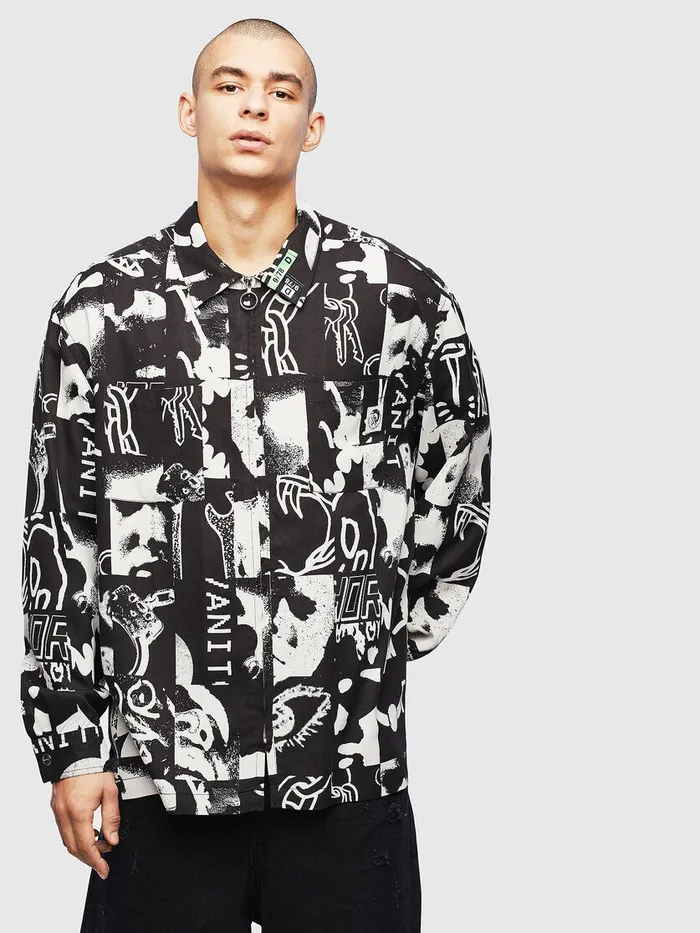 Diesel Shirts Mens SKRUTZ BlackWhite For Sale