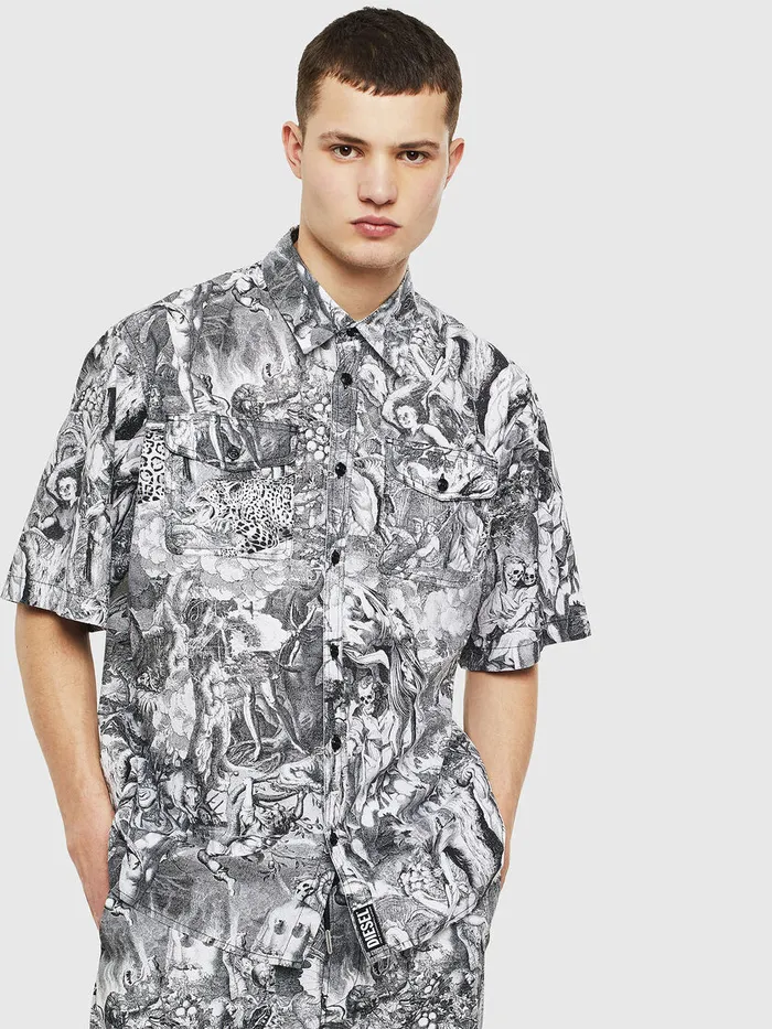 Diesel Shirts Mens SWEDKAOS BlackWhite Popular