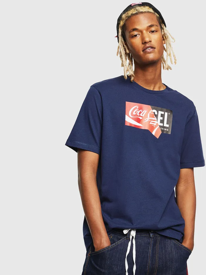 Diesel Tshirts Mens CCTJUSTCOLA Dark Blue Gift Ideas