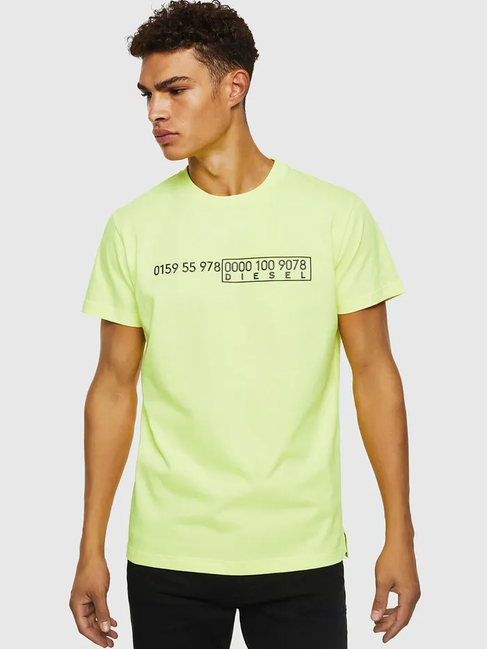 Diesel Tshirts Mens TDIEGOSLITSJ6 Yellow Fluo Gift for Friend