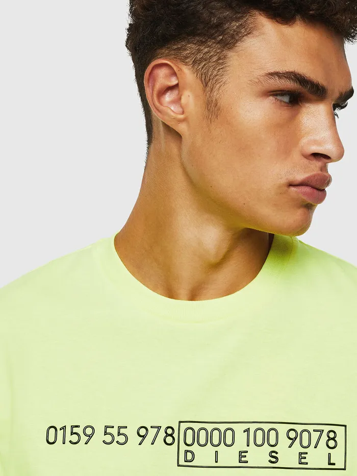 Diesel Tshirts Mens TDIEGOSLITSJ6 Yellow Fluo Gift for Friend