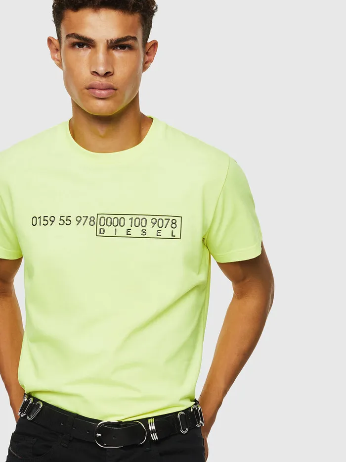 Diesel Tshirts Mens TDIEGOSLITSJ6 Yellow Fluo Gift for Friend