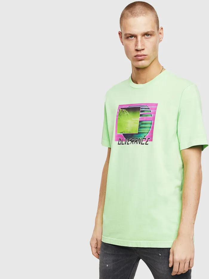 Diesel Tshirts Mens TJUSTNEONS1 Green Fluo Gift for Friend