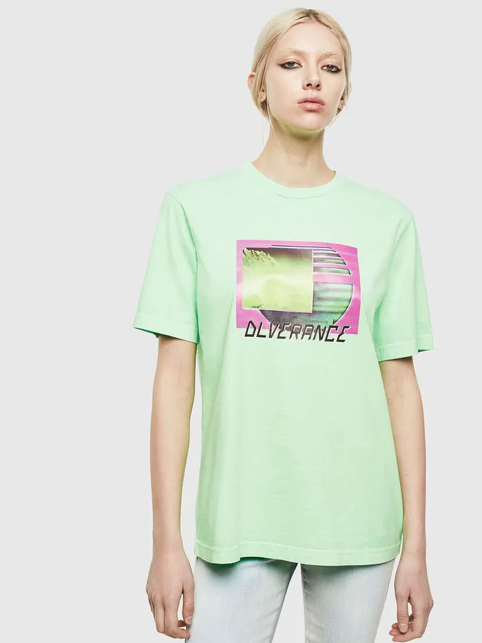 Diesel Tshirts Mens TJUSTNEONS1 Green Fluo Gift for Friend