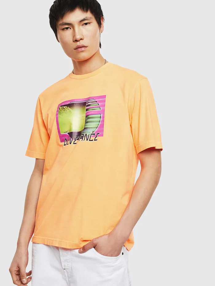 Diesel Tshirts Mens TJUSTNEONS1 Orange Gift 4 You