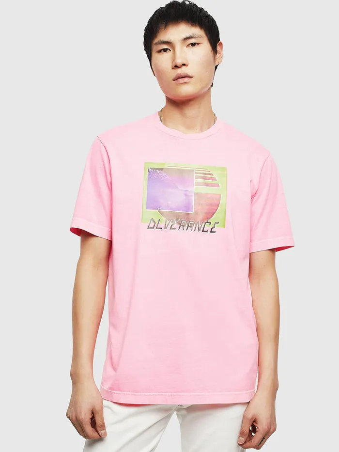 Diesel Tshirts Mens TJUSTNEONS1 Pink Casaul