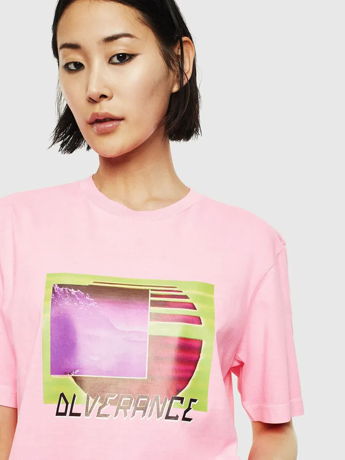 Diesel Tshirts Mens TJUSTNEONS1 Pink Casaul