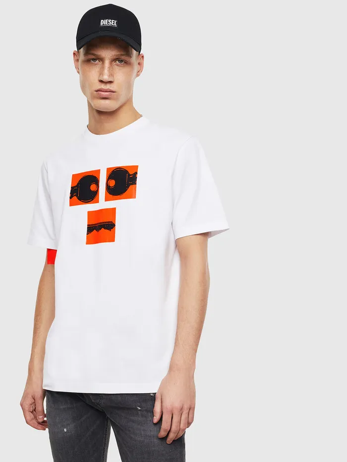 Diesel Tshirts Mens TJUSTT23 White Gift for Friend