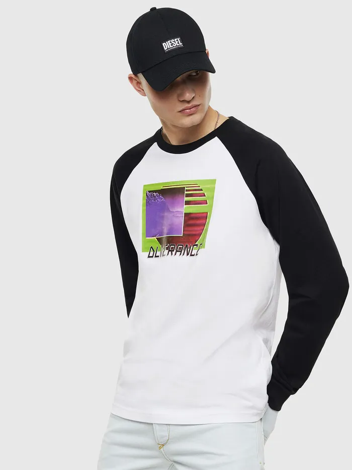Diesel Tshirts Mens TRODDI WhiteBlack Gift Ideas