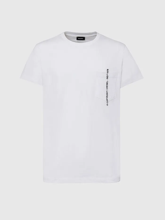 Diesel Tshirts Mens TRUBINPOCKETJ1 White Casaul
