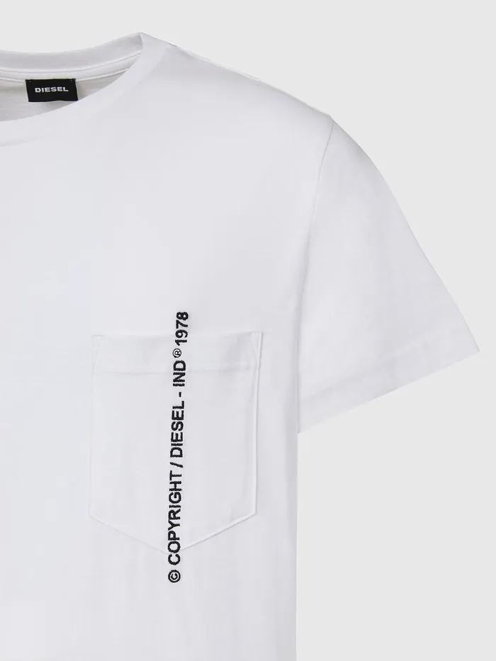 Diesel Tshirts Mens TRUBINPOCKETJ1 White Casaul