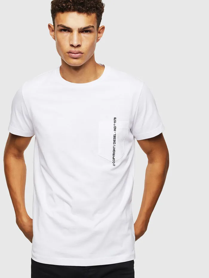 Diesel Tshirts Mens TRUBINPOCKETJ1 White Casaul