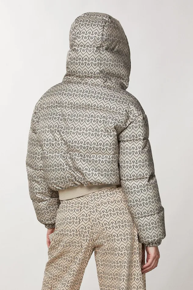 Down Jackets Women Patrizia Pepe Hooded Monogram Down Jacket Craft Beige Monogram