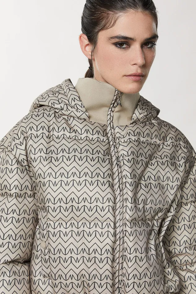 Down Jackets Women Patrizia Pepe Hooded Monogram Down Jacket Craft Beige Monogram