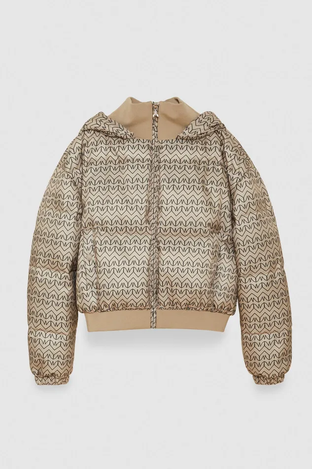Down Jackets Women Patrizia Pepe Hooded Monogram Down Jacket Craft Beige Monogram